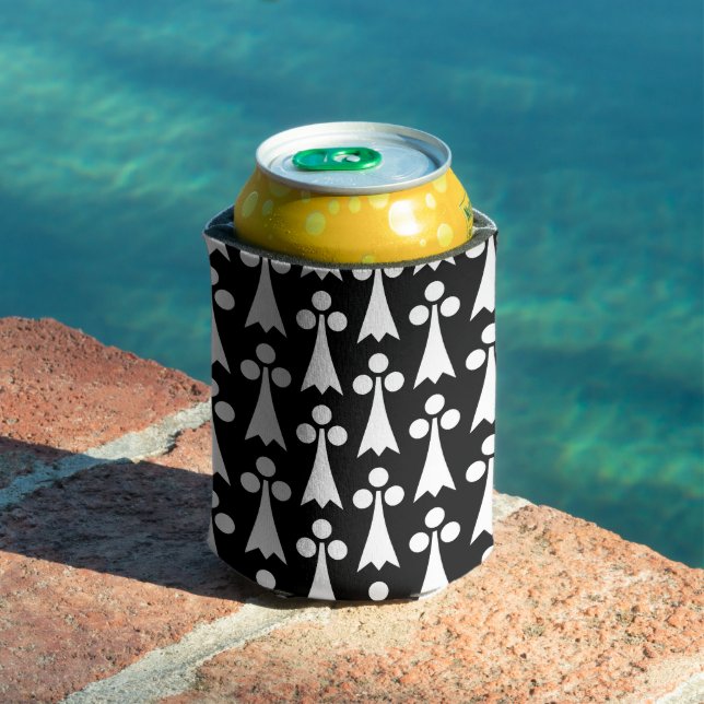 Ermine Pattern, Mediaeval Pattern, White on Black Can Cooler (In Situ Pool)