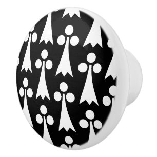 Ermine Pattern, Mediaeval Pattern, White on Black Ceramic Knob