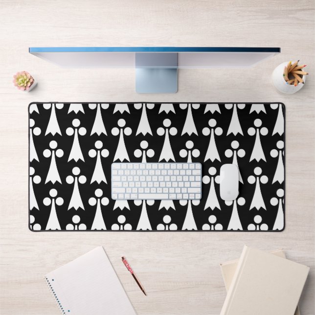 Ermine Pattern, Mediaeval Pattern, White on Black Desk Mat (Office 1)