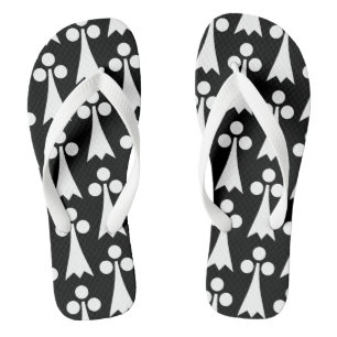 Ermine Pattern, Mediaeval Pattern, White on Black Flip Flops