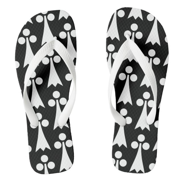 Ermine Pattern, Mediaeval Pattern, White on Black Flip Flops (Footbed)