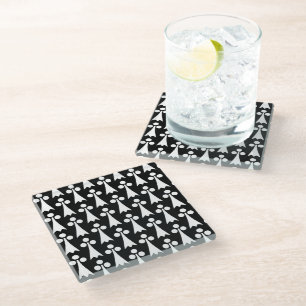 Ermine Pattern, Mediaeval Pattern, White on Black Glass Coaster
