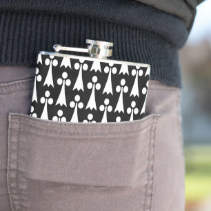 Ermine Pattern, Mediaeval Pattern, White on Black Hip Flask