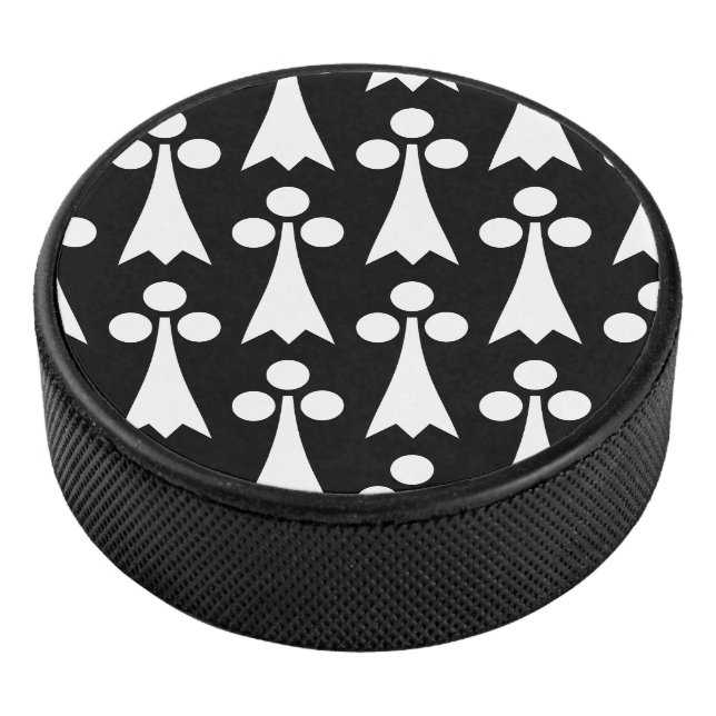 Ermine Pattern, Mediaeval Pattern, White on Black Hockey Puck (3/4)