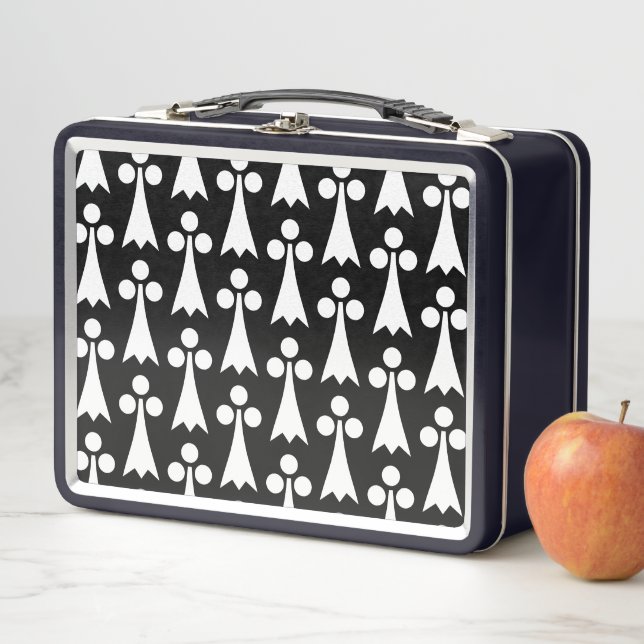 Ermine Pattern, Mediaeval Pattern, White on Black Metal Lunch Box (In Situ)