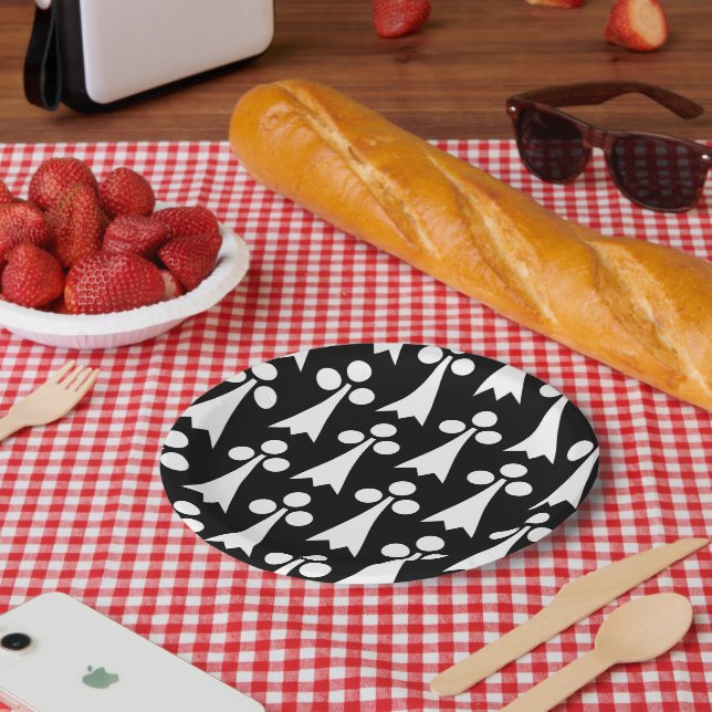 Ermine Pattern, Mediaeval Pattern, White on Black Paper Plate (Picnic)