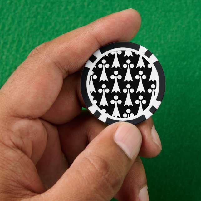 Ermine Pattern, Mediaeval Pattern, White on Black Poker Chips (Hand)