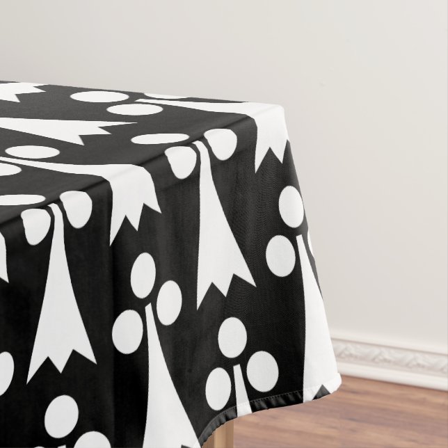 Ermine Pattern, Mediaeval Pattern, White on Black Tablecloth (In Situ)