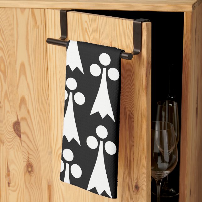 Ermine Pattern, Mediaeval Pattern, White on Black Tea Towel (Thirds Fold)