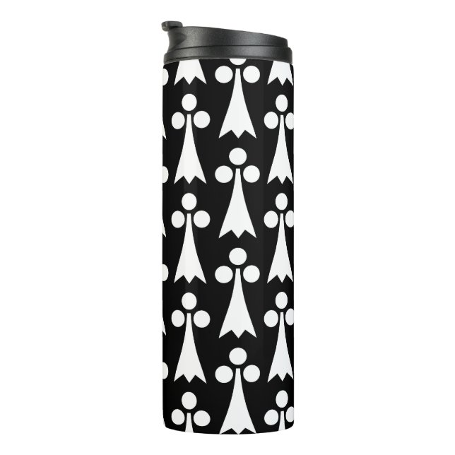 Ermine Pattern, Mediaeval Pattern, White on Black Thermal Tumbler (Rotated Right)