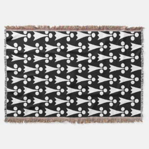 Ermine Pattern, Mediaeval Pattern, White on Black Throw Blanket