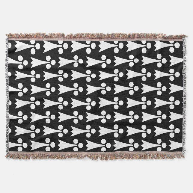 Ermine Pattern, Mediaeval Pattern, White on Black Throw Blanket (Front)