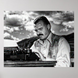 Ernest Hemingway at his typewriter Poster