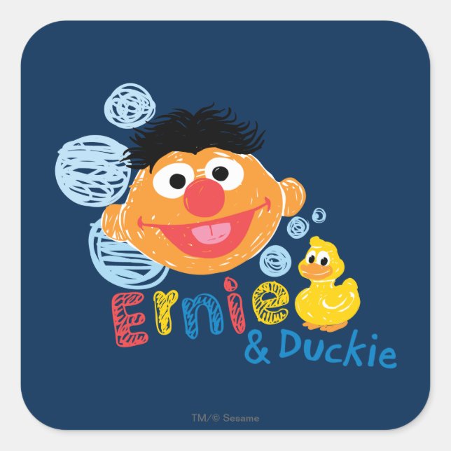 Ernie and Duckie Bubbles Square Sticker (Front)