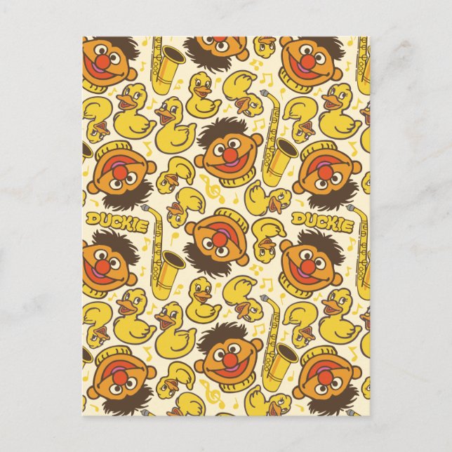 Ernie and Rubber Duckie Pattern Postcard (Front)