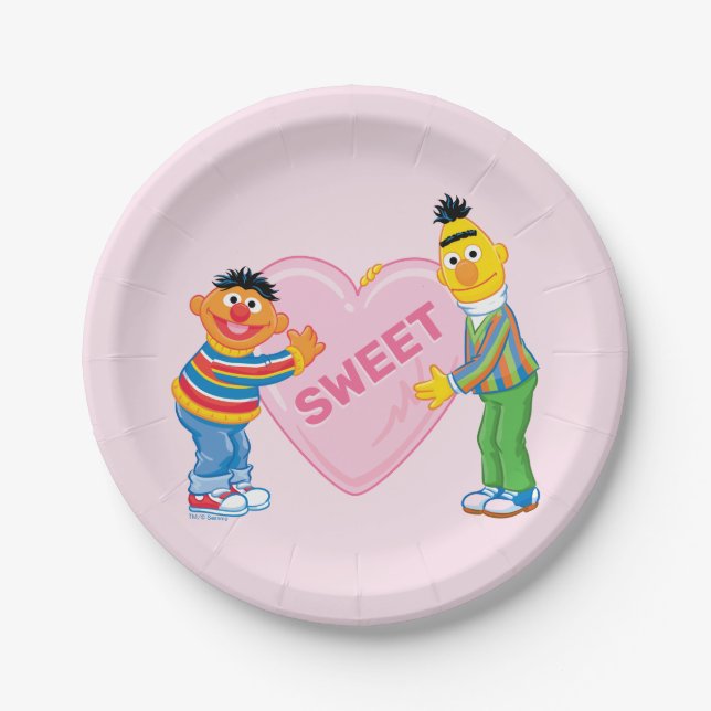 Ernie & Bert Big Valentine's Heart Paper Plate (Front)