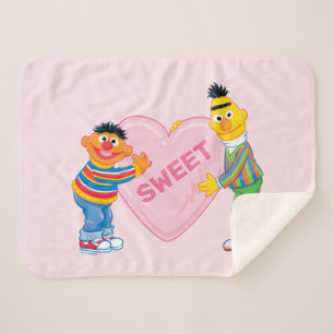 Ernie & Bert Big Valentine's Heart Sherpa Blanket