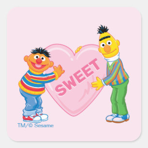 Ernie & Bert Big Valentine's Heart Square Sticker
