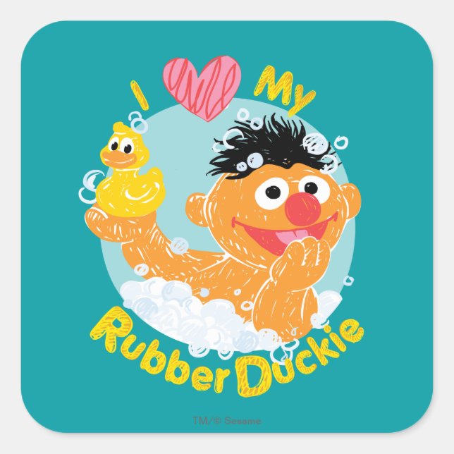 Ernie Loves Duckie Square Sticker (Front)