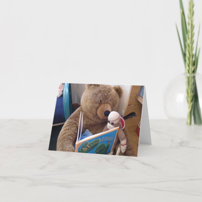 Ernie the Sock Monkey Reading Note Card (Front)