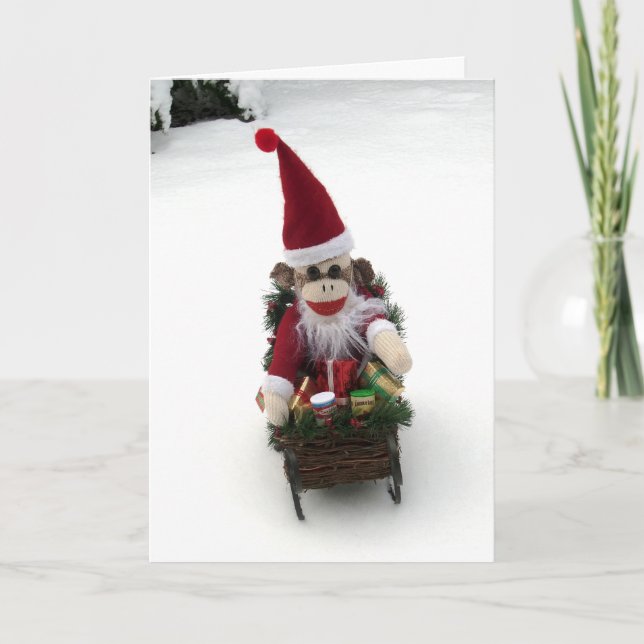 Ernie the Sock Monkey Santa Christmas Card (Front)