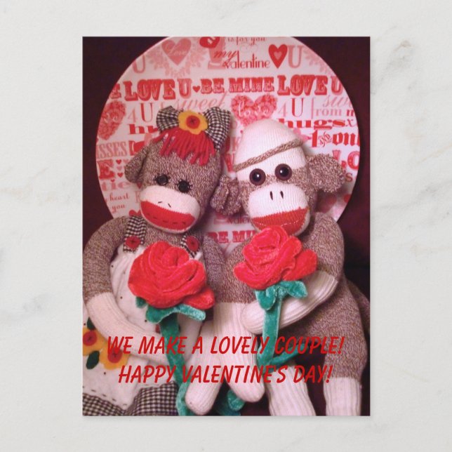 Ernie the Sock Monkey Valentine Couple Postcard (Front)