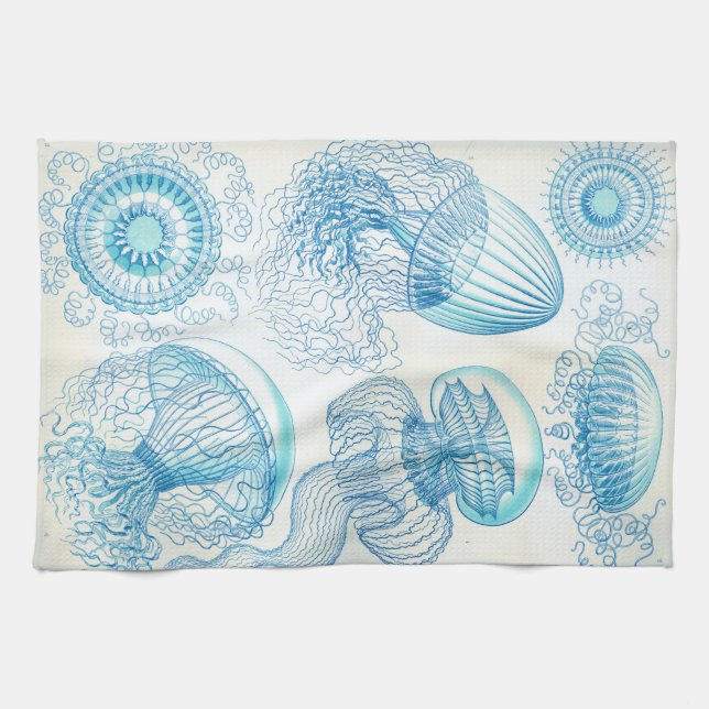 Ernst Haeckel Leptomedusae jellyfish Tea Towel (Horizontal)