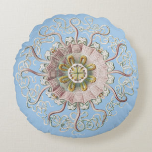 Ernst Haeckel Nautical Pink Jellyfish Medusa Round Cushion