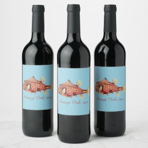 Ernst Haeckel Nautical Red Boxfish Sea Life Wine Label