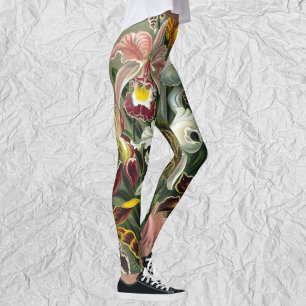 Ernst Haeckel Orchids, Vintage Rainforest Flowers Leggings