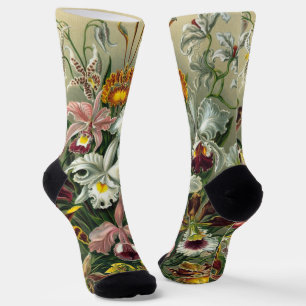 Ernst Haeckel Orchids, Vintage Rainforest Flowers Socks
