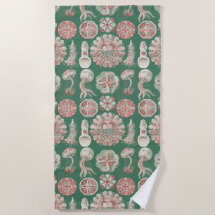 Ernst Haeckel Sea Life Pink Jellyfish Green Poster Beach Towel