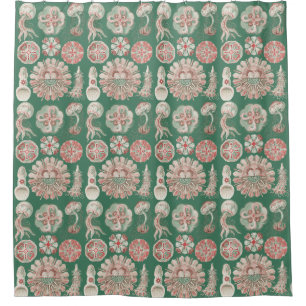 Ernst Haeckel Sea Life Pink Jellyfish Green Poster Shower Curtain