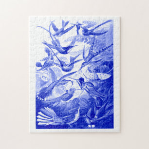 Ernst Haeckel Trochilidae Birds Monotone in Blue Jigsaw Puzzle