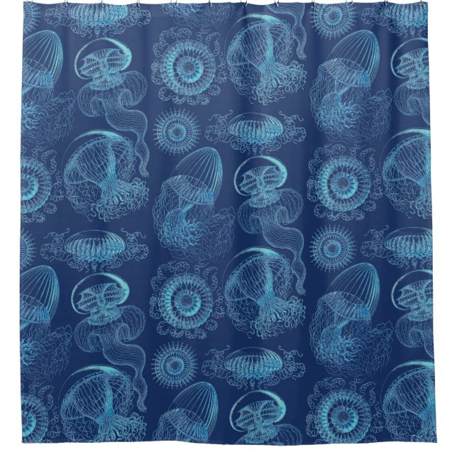 Ernst Haeckel's Leptomedusae (Dark Blue) Shower Curtain (Front)