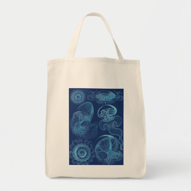 Ernst Haeckel's Leptomedusae (Dark Blue) Tote Bag (Front)