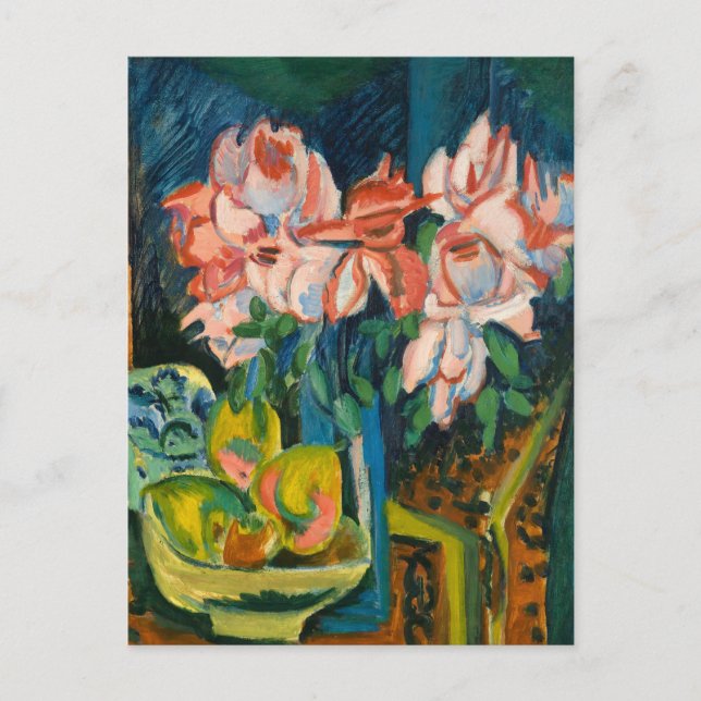 Ernst L. Kirchner, Pink Roses Colourful  Modern Ar Postcard (Front)