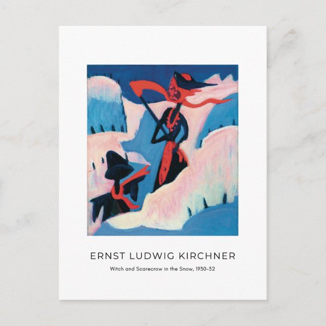Ernst L. Kirchner, Witch and Scarecrow in the Snow Postcard (Front)