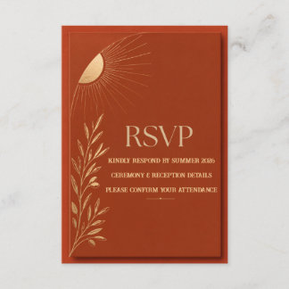 erracotta Boho Sun Wedding RSVP Card