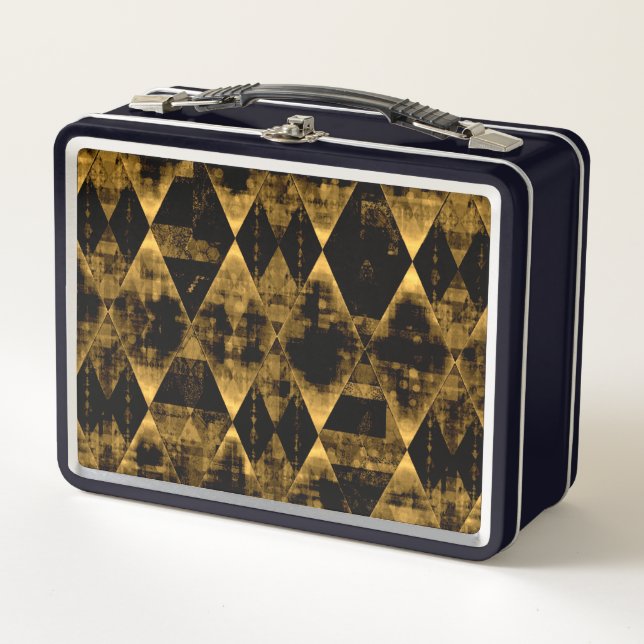 Erratic Gold and Black Diamonds Metal Lunch Box (Front)