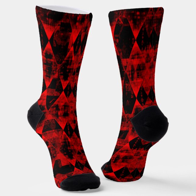 Erratic Red and Black Diamond Wonder Socks (Angled)