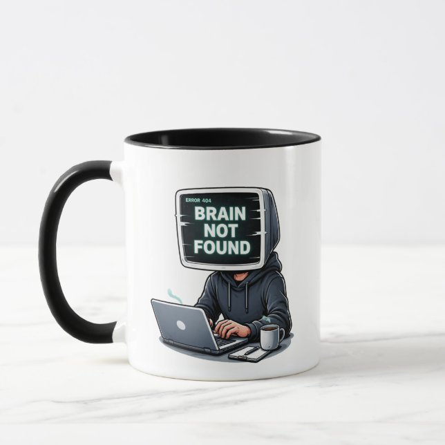 Error 404 Brain Not Found Funny Design – Programme Mug (Left)