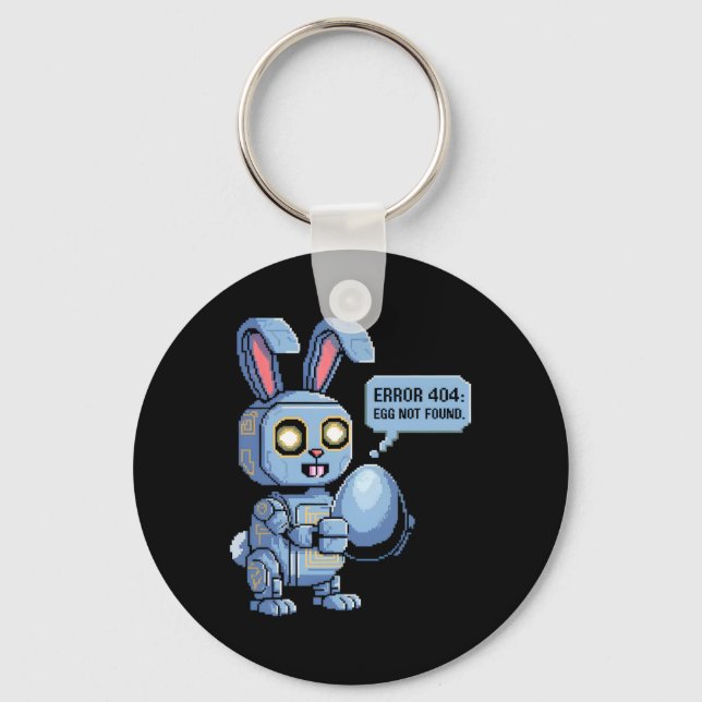 Error 404 Egg Not Found Funny Robotic Easter Bunny Key Ring (Front)