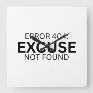 Error 404 Excuse Not Found Minimalist Typewriter  Square Wall Clock