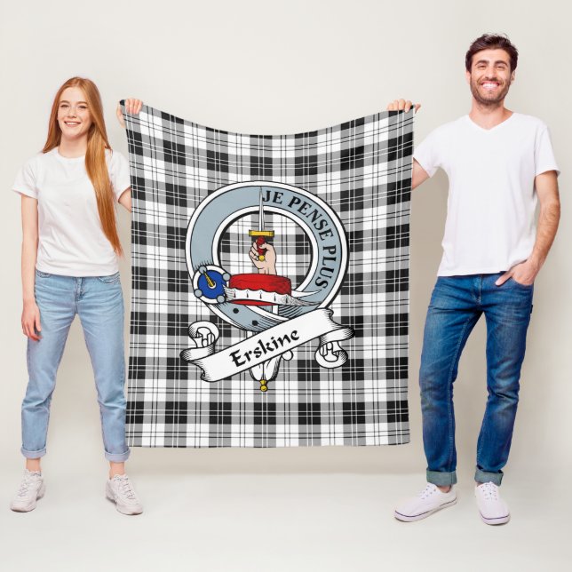 Erskine Black and White Clan Badge Tartan Plaid Fleece Blanket (In Situ)