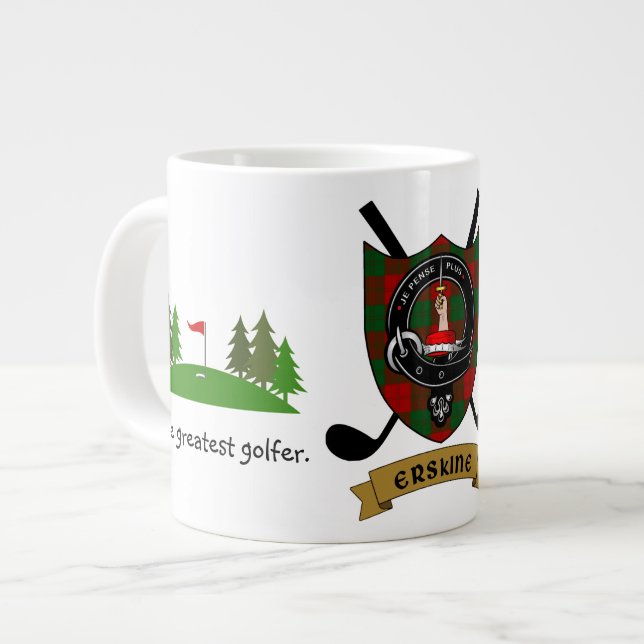 Erskine Clan Badge & Tartan Personalised Golf Large Coffee Mug (Front Left)