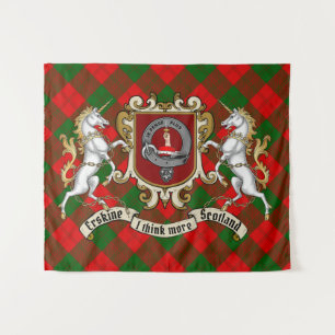 Erskine Clan Badge & Unicorns w/Tartan Tapestry