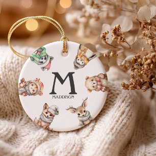 ersonalized Monogram Winter Animals Christmas Ceramic Tree Decoration