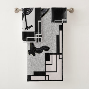 Erte Lady with Dog Art Deco Bath Towel Set