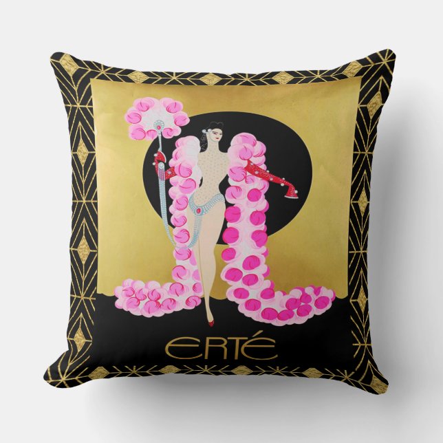 Erte Lady with Pink Boa Cushion. Cushion (Front)
